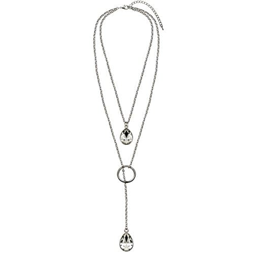Adorning Ava Silver Layered Multi-Row Pull Through Jewel Necklace with Clear Crystal Rhinestone Pendants