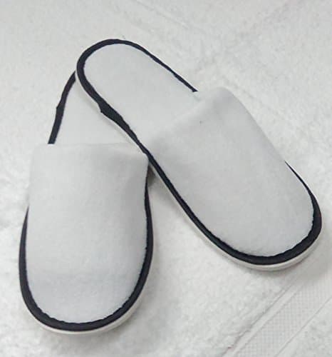 2 PAIR WHITE WITH BLACK TRIM CLOSED TOE TERRY SPA HOTEL UNISEX SLIPPERS SIZE 29CM UK8