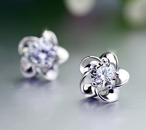 Sterling Silver Swarovski Elements Sparkling Diamond Flower Stud Earrings