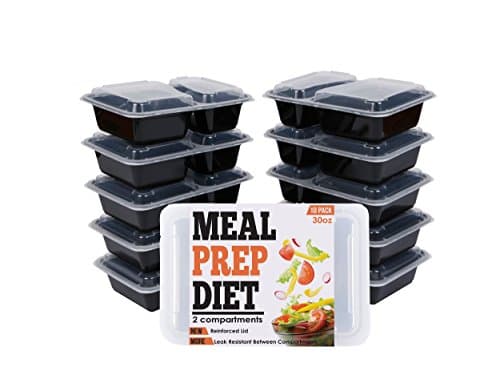 [10 Pack] 2 Compartment Air tight BPA Free Meal Prep Container Microwavable Freezer Safe Reinforced Lid Dishwasher Safe Bento Lunch Box