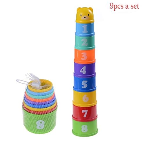UOOME A Set of Stacking Cup Baby Stack Up Cups Toys Rainbow Stacking &amp; Nesting Cups Baby Building Set with Figures Letters for Baby Early Educational