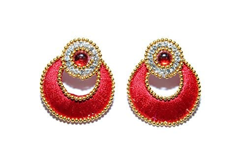 Handmade Silk Thread Fashion Earrings Stud / Push back Various Colours / Designs (Red)