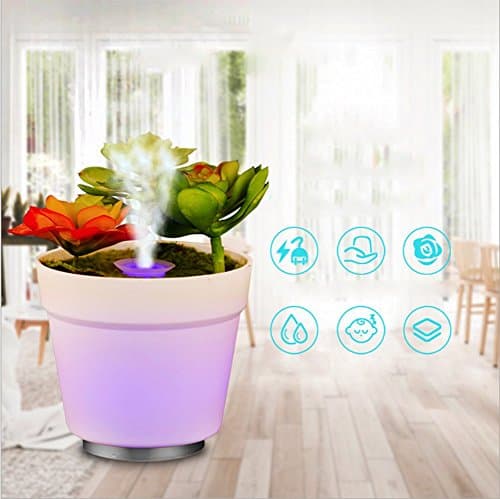 Aroma Diffuser Humidifier Mini Simulation Plant Pot Essential Oil Ultrasonic Portable Cool Mist Air Purifier 7 Color Change