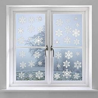 LOKIPA 48 Snowflakes Window Clings Static Snow Flakes Window Cling Stickers for Christmas Winter Wonderland Decorations