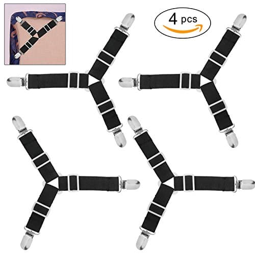 BetyBedy4Pcs Triangle Bed Sheet Holder, Adjustable Sheet Band Straps Fasteners Suspenders, Bed Sheet Keeper Grippers for Mattress Pad Cover, Sofa Cushion (Black)
