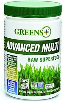 Advanced Multi Raw Super Food with Multivitamin Wheat, Barley Grass & Minerals - Purely Vegan | Dietary Supplement | Non - GMO, Soy Dairy & Gluten-Free - 9.4 Oz by Greens+