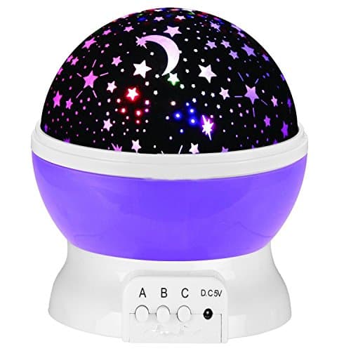 Elikeable LT Starry Night Light Lamp, Star Lighting Lamp Starry Sky Moon Night Light Projector 4 LED beads 360 Degree Romantic Lamp Relaxing Mood Light Projector Baby Nursery Bedroom Children Room Christmas Gift(Purple)