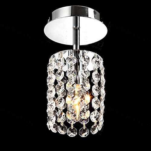 Trioy Life Crystal Chrome Finish Ceiling Light Modern Lighting Lamp Drum Shape Metal Chandelier Round Drop Light Bulb 1 x E14 for Bar Hallway Lounge (Bulb Not Included)