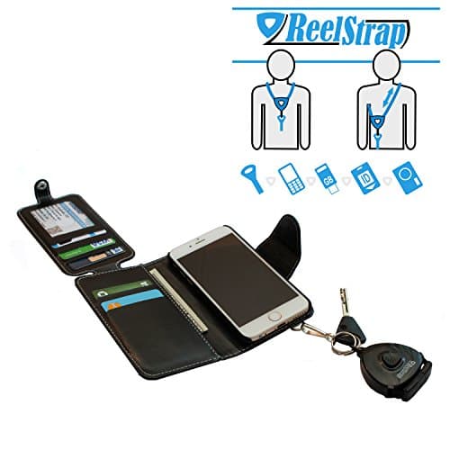 Wallet case for iphone 6 plus with dangle holder and Reelstrap