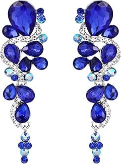 ClearineBohemian Teardrop Cluster Crystal Diamante Clip-On Long Drop Dangle Chandelier Earrings, Statement Earrings for Costume, Wedding Bridal Jewellery for Brides