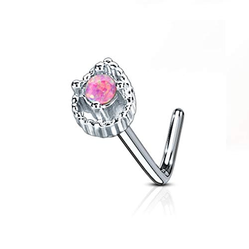 MoBody 20 Gauge Nose Ring Stud L-Shape Created Opal Tear Drop 316L Surgical Steel Body Piercing Jewelry