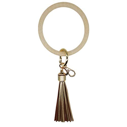 Wristlet Round Key Ring Chain Leather/Silicone Oversized Bracelet Bangle Keychain Holder Tassel for Women Girl