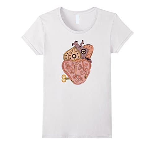 Womens Mechanical Steampunk Heart Shirt Medium White