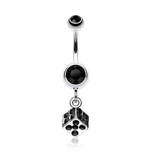 Single Dice Sparkle Belly Ring (Black)