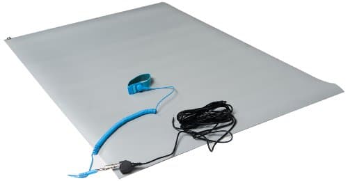ESDProduct Vinyl General Purpose Mat Kit with Wrist Strap and 15' Ground Cord, 3/32" Thick, 3' Length, 2' Width, Gray