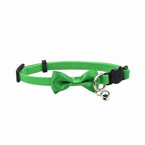 Olahibi Classic Solid color Safety Release Bowtie Cat Collar Breakaway Buckle with Bell (S,Green)