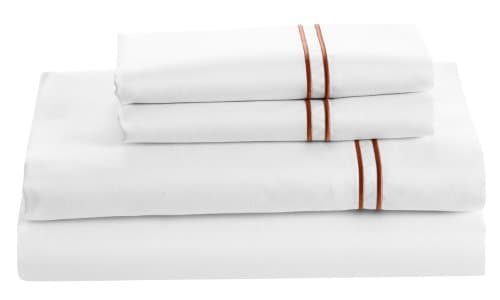 Cuddledown 400 Thread Count Sateen Flat Sheet, Queen, White/Copper