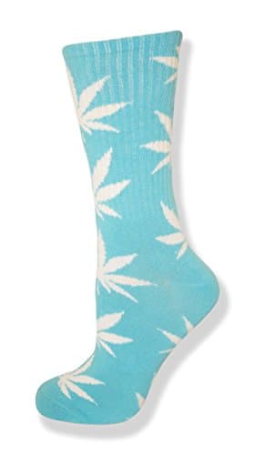 Weed Leaf Print Mid Calf Casual Sock (Blue)