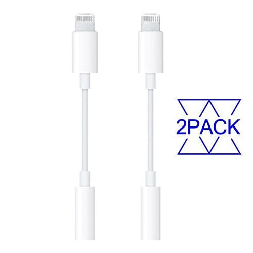 [ 2 Pack ] Headphone Adapter to 3.5mm earbuds Jack Adapter Earphone for Apple iPhone 7 and 7 Plus Lightning Connection Converter - White