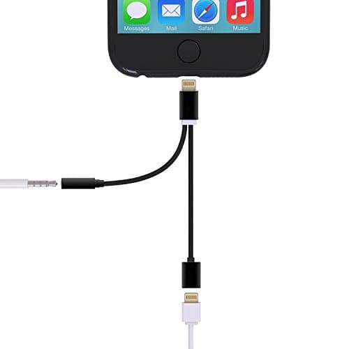 (Upgrade)2 in 1 headphone jack adapter support iOS 10.3, ALANNI Lightning to Charger and Lightning to 3.5mm Aux Earphones Cable for iPhone 7 / 7 Plus (black)