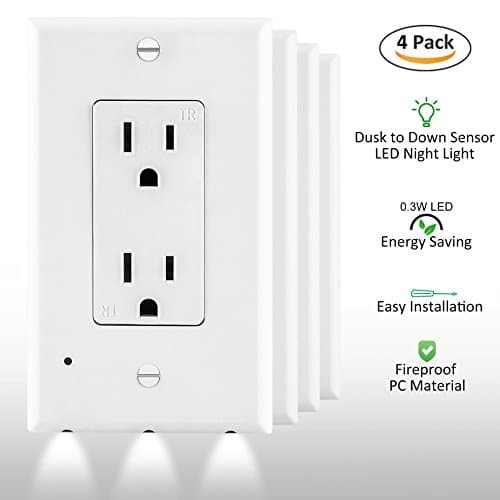 [4 Pack] ELECTEK Wall Plate LED Sensor Night Light for Décor Outlet, Easy Installation, White