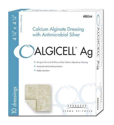 ALGICELL Ag Silver Calcium Alginate - 4.25" x 4.25" - 10ct