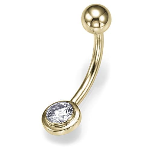 0.32 ct N SI1 Diamond Belly Button Piercing Ring Solid Yellow Gold Screw 27540826