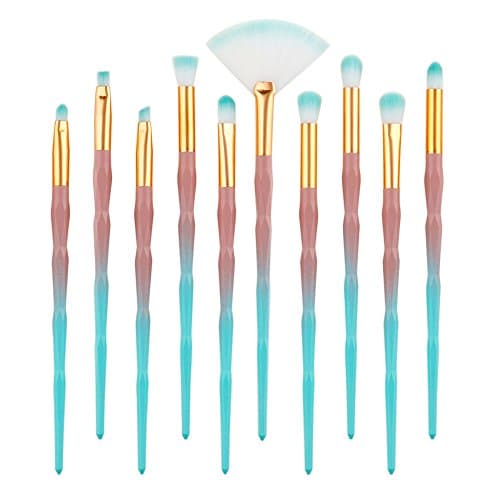 AprFairy Makeup Eyeshadow Brushes Set 10pcs Diamond Shaped Handle Eye Brush Tools Sky Blue Gradient Color Professional Kabuki Eye Concealer Make Up Kit