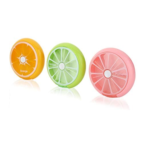 IFY Cute Fruit Style,Portable Rotating 7 Day Weekly Pill Medicine Tablet Holder Storage Case Box Dispenser, Pack of 3 (Orange/Lemon/Pomelo)