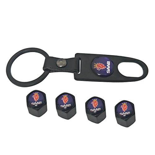 AEMULUS Combo Set Black Tire Stem Valve Caps and Black Keychain Tire Decoration For Car Auto SAAB