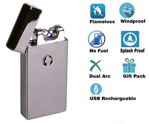 USB Plasmatic X Lighter with Dual Arc | Electric Spark Lighter | USB Rechargeable, Flameless and Windproof Lighter for Cigarette, Cigar, And Candle with Charging Cable &amp; Gift Box - Black Silver