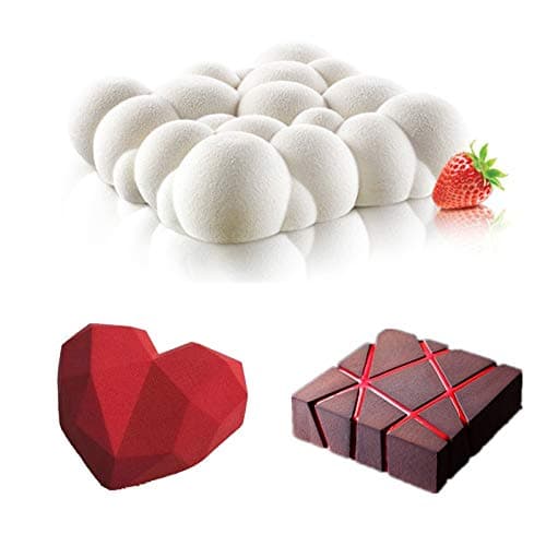 3PCS Art Cake Mould Pan 3D Grid Block Clouds Diamond Heart Silicone Mold Mousse Silikonowe Chocolate Moule Baking
