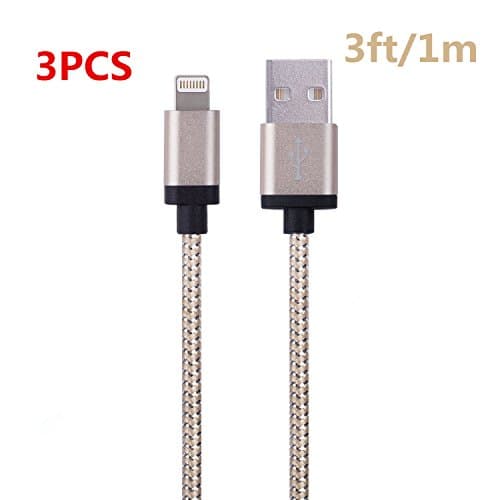 Dufferni 3Pack Durable Nylon Braided Lightning Cables Syncing and Charging Cord with Aluminum Connector for iPhone 6s plus, 6s, 6 plus, 6, 5s, 5c, 5, iPad Air, iPad Mini, iPod (Golden) (3ft/1m)