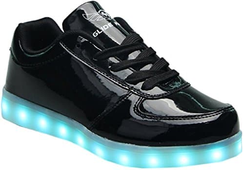 LED Light Up Low-Top Shoes 11 Color Patterns, USB Rechargeable, Sneakers For Men, Women, Boys, Girls (43 EU/12 W0men/9-9.5 Men, Black Glossy)