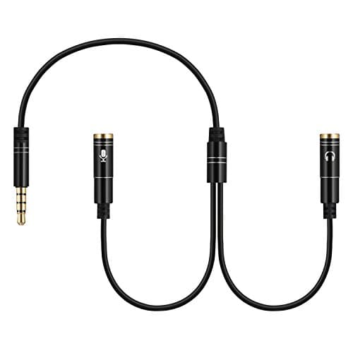 Headset Adapter Splitter for Headphone 3.5mm Jack Cable with Separate Audio/Microphone Plugs, Y Splitter Audio 2 Female to 1 Male for PS4, Xbox One, Laptop, Smartphone, Tablet, Speaker, Microphone