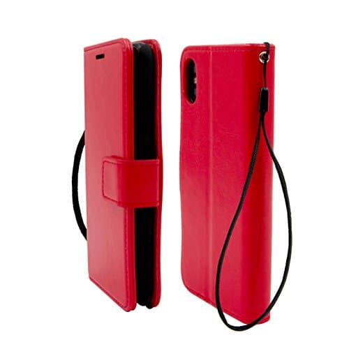 iPHONE X WALLET CASE , Genuine STRONG Leather FLIP WALLET CASE by WOOW Company with more storage and safety from our competitors RED