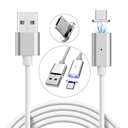 Magnetic Charging Cable for Micro, Android USB Magnet Charger Samsung Charge Cord Accessories For Samsung Galaxy HTC Xiaomi Huawei Oneplus Meizu Google Sony etc (Silver)