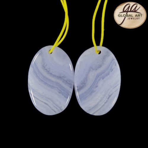 EA22710# 1 Pair Natural Designed Matched Gemstone Blue Lace Agate earrings beads Size 26x17x3mm