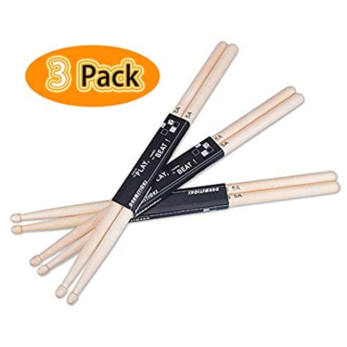 Drum Sticks 5A ACITMEX High Quality 5A Maple Drum Sticks Ellipse Tip Drumsticks for Beginner, Suitable for Jazz and Funk (3 Pairs)