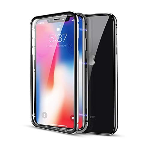 Penvila Case for iPhone X Max 6.5" with Magnetic Metal Frame and Double Side Tempered Glass, Support Wireless Charging (Black)