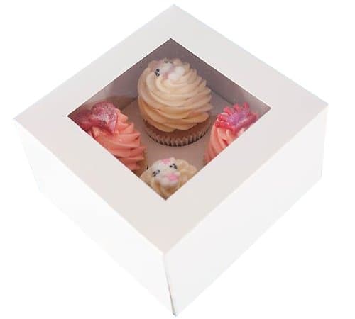 3" Deep Strong White Cupcake Box, Holds 4 Cupcakes, Muffins, Mince Pies (10)