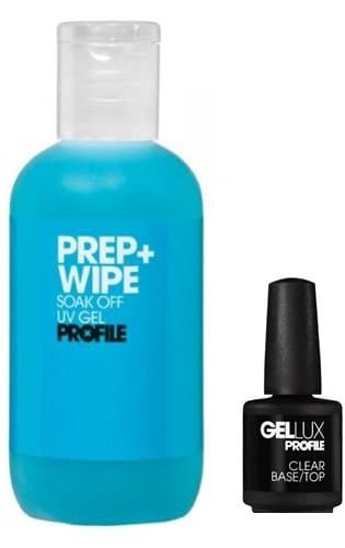 Salon System Prep Plus Wipe 250ml plus Gellux Clear Base/Top Gel by Natures Curve