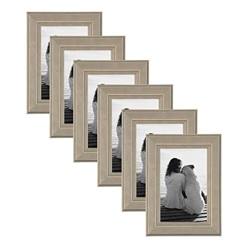 DesignOvation Kieva Solid Wood Picture Frames, Distressed Gray 4x6, Pack of 6