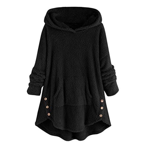 LENXH Women's Sweater Button Blouse Hooded Pullover Sweater Plush Jacket Winter Sweater Warm Jacket Fashion Sweater