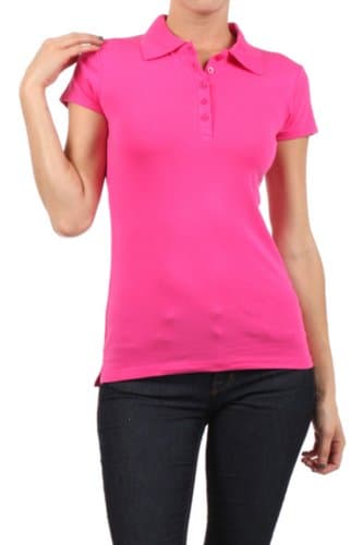 Women's Basic Solid Polo T-Shirt by BLVD Fuchsia Medium