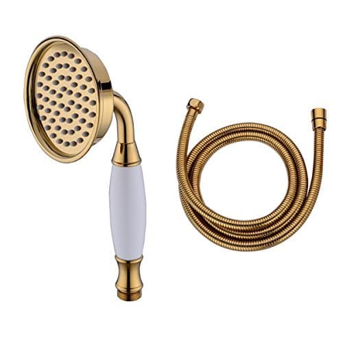 4 Inch Brass Fixed Handheld Shower Head with 60 Stainless Steel Extra Long Shower Hose , Golden by Hane