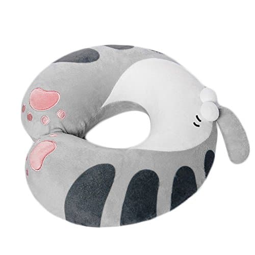 SOCOMP Cute Cat Butt Tail Plush U-Shape Neck Pillow Throw Pillow Office Nap Pillow Stuffed Animal Toy Memory Foam Pillow for Travel Car Train