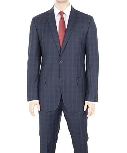 Zonettie Regular Fit Navy Blue Windowpane Two Button Suit