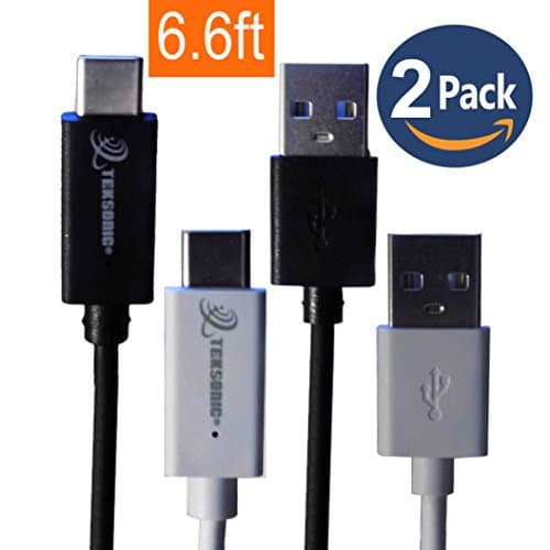 USB Type C Cable, TekSonic [2 Pack] 6.6 Ft Extra Long USB Type-C 3.1 to USB A Cord for Samsung Galaxy S8, S8 Plus, LG G6, G5, V20, Nexus 6P, 5X, Macbook 12 inch, Moto Z Force , Google Pixel and others