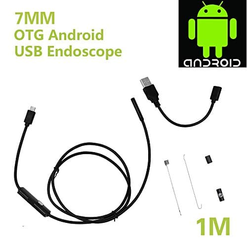 Fastle 7mm Android Endoscope OTG Micro USB Endoscope Waterproof Borescopes Inspection Camera with 6 LED Cable for Phone and Computer (1M Cabel)